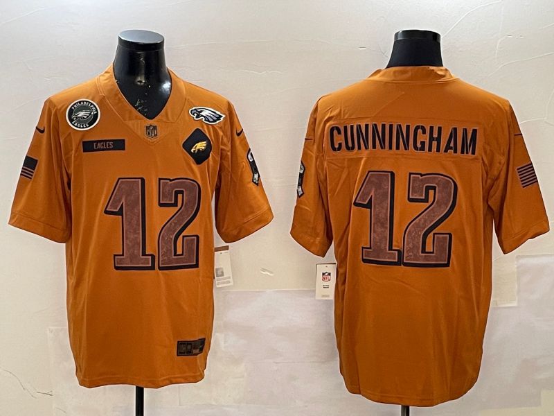Men Philadelphia Eagles #12 Cunningham Yellow Nike 2025 Salute to Service Limited NFL Jersey style 6
